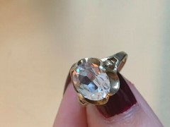 HUBERTUS VON SKAL VINTAGE 10K GOLD COLORLESS WHITE SPINEL FLOWER BUTTERCUP RING