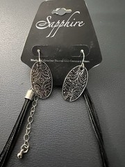 Sapphire Brand Necklace Floral Bar & Matching French Wire Earrings Silvertone 15