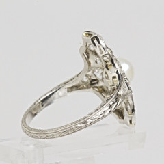 Antique Edwardian Platinum Pearl Diamond Plaque Ring 2.50CTW Old European Cut