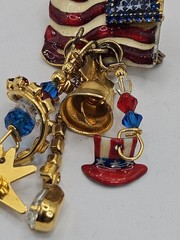 Vintage Repurpused Lunch At The Ritz Patriotic American Flag Charm Brooch