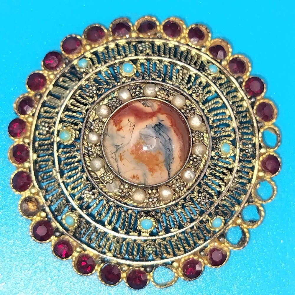Israel Gilt Silver 935 Filigree Missing Stones Brooch Pendant Vintage