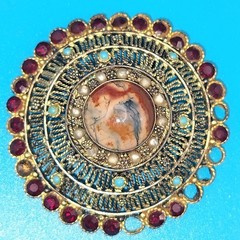 Israel Gilt Silver 935 Filigree Missing Stones Brooch Pendant Vintage