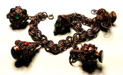 Vintage Etruscan Revival 800 Silver Bracelet With (5) Fob Charms, 7.75″ 51.4gr