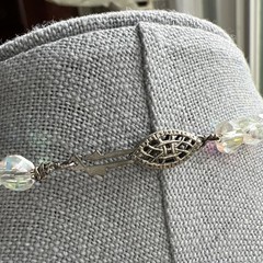 Vintage Aurora Borealis Crystal Necklace, 17″; Nice
