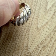 Vintage Sterling Silver 14K Gold Croissant Dome Ring Twisted Band Engraved