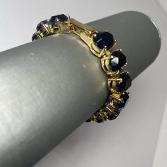 Vintage Jewelry Set black faceted ovals in goldtone Bracelet 7” & post Earrings