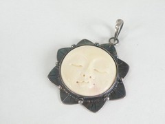 Vintage Sterling Silver 925 Large Carved Sun Moon Face Pendant