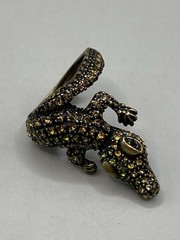 Vintage Alligator Crocodile Adjustable Ring Multi Colored Rhinestones