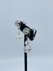 Vintage Aurora Borealis dangle lever back Earrings graduated silver tone 1″
