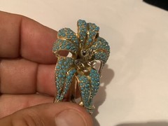 VINTAGE AUTHENTIC SIGNED STERLING SILVER (835) TURQUOISE & MARKASITE FLOWER BROO