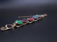 Vintage Reinad 5th Ave NY Carved Art Glass Cabochon Bracelet 1940s