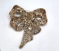 Rhinestone Bow Multicolor Crystal Gold-Tone Finish