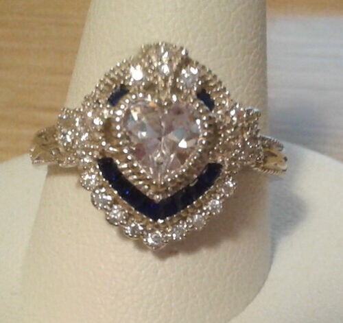 Vintage 2CT Heart Shape Diamond Lab-Created Engagement Ring 14K White Gold Over