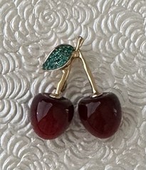 Vintage style Cherry brooch enamel on metal
