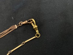 Antique Gold Filled/Plated Pocket Watch Chain Necklace With Locket & T-Bar
