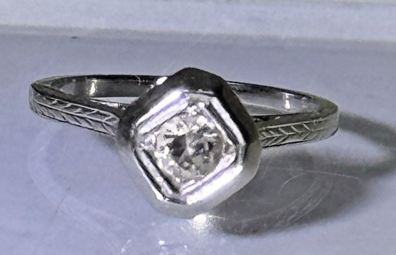 Antique Belais 18k White Gold 4mm Diamond Solitaire Ring Sz4 Art Deco Gorgeous!!