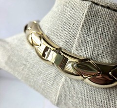 Vtg Segmented Snake Link Necklace 80s 90s Wide GoldTone Light 18″ Retro Choker