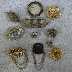 Vintage Jerusalem MOP Star Brooch 935 Silver Brooch plus 9 Brooch Costume Lot
