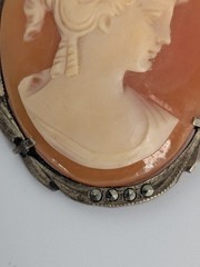 Antique Shell Cameo Brooch Pendant 800 Silver Hand Carved Classical Lady