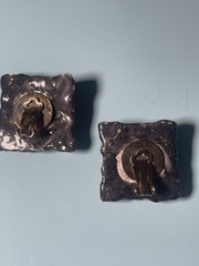 Vintage Ceramic Tile Clip On Earrings Black White Floral Tulip Art Pottery Pair