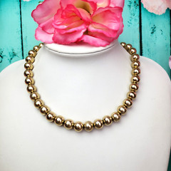 Vintage Unsigned Gold Tone Metal Beaded Necklace Metal Beads on Chain Choker