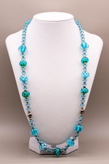 Vintage Lampwork Glass Bead Necklace 24″ Mid Century Blue Green S-Hook
