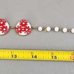Vintage Floral Necklace Round Link Red Flowers White Discs 22″