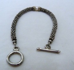 STERLING SILVER CAVIAR BEADS PEARL CHANNEL SET CRYSTALS BRACELET ~ 7 1/8″ LONG
