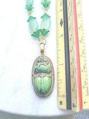 SALE! VINTAGE NEIGER EGYPTIAN SCARAB PENDANT FLOWER OPALITE BEAD NECKLACE SET