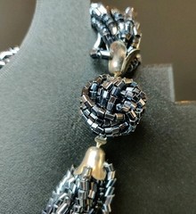 Black Czech Glass 12 Strand 1950’s Necklace Statement Push In Clasp VTG 15″