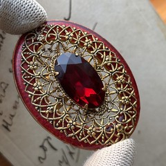 Vintage brooch ruby stone (corundum) gilding / made in uSSR 1980 ,a gift for her