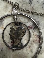 1937 Cutout Mercury Dime Swinging Pendant Necklace Vintage Jewelry