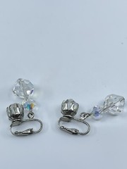 Vintage Aurora Borealis dangle lever back Earrings graduated silver tone 1″