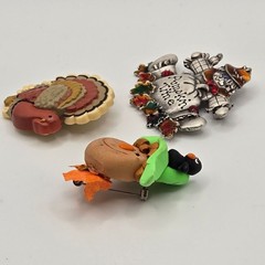 Thanksgiving 3PC Brooch Set Turkey Scarecrow Autumn Fall Polymer Clay Cute Fun