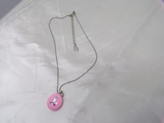 Vtg Cookie Lee bead chain with breast cancer / Love pendant necklace 747-9