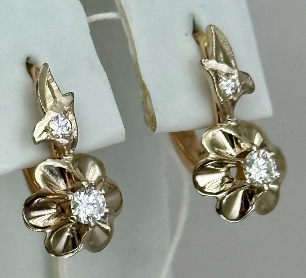 Vintage Original Natural Diamond 0.24 Ct Rose & White Gold Earrings 583 14K