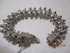 Vintage High End Rhinestone & Silver Tone Bracelet with Safety Chain 7.5 “