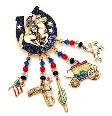 Moulin Rouge Western Cowboy Lucky Horseshoe Enameled Glitzy Charm Brooch