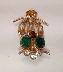 Vintage Scitarelli Owl Pin Brooch Pendant Gold tone Rhinestone Signed Night Bird