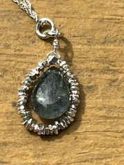 ONE OF A KIND OOAK ARTISAN PRETTY STERLING SILVER LABRADORITE STONE NECKLACE 18”