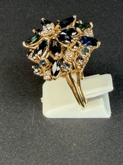 Antique 14k Yellow Gold Multiple Sapphire and Diamond Cluster Ring Size 8