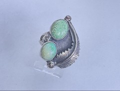 Vintage MCM Old Pawn Southwest Greenish Turquoise Stones Sterling Ring Size 8.5