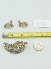 Vtg Signed CONTINENTAL Pink Clear AB Glass Rhinestones Earrings Brooch Pin Set