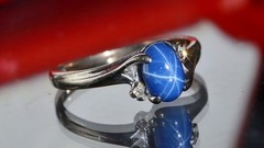 10k w/gold sz 5 ring 1.00ct lab created blue star sapphire diamond 1.72gr N3505