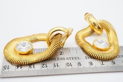Vintage Clip On Earrings Gold Tone Rhinestone Chunky Flexible