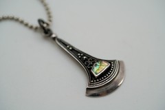 Vintage Sterling Silver Abalone Pendant 3.5cm Necklace 16″ JB39