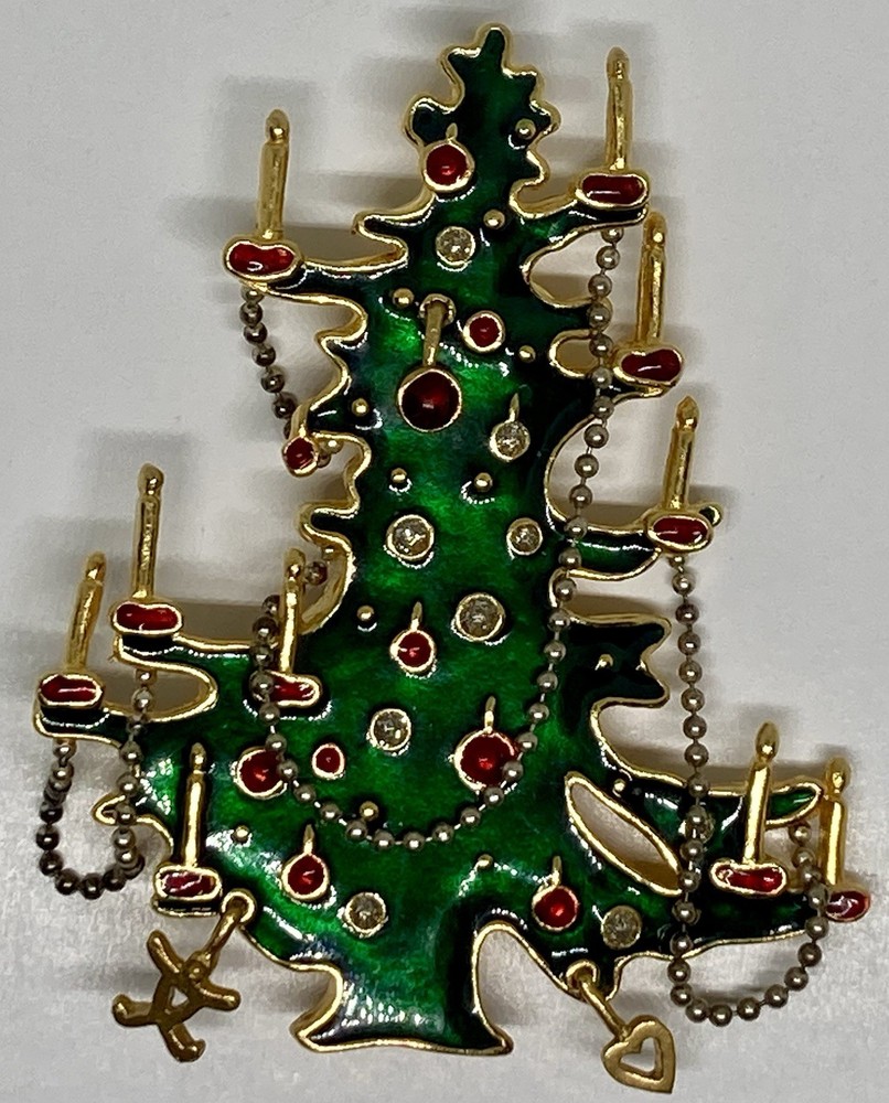 Vintage Signed MMA Metropolitan Museum Of Art Enamel Christmas Tree Brooch Pin