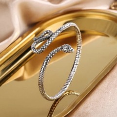 Women Bracelet Retro Snake Punk Elegant 925 Sterling Silver Cuff Vintage Bangle