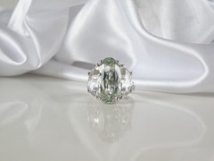 Vintage Sterling Silver 925 Natural Heated Green Amethyst Statement Ring Size 9