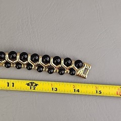 Vintage Beaded Necklace Black Gold Tone Collar Choker SHORT 14.5″